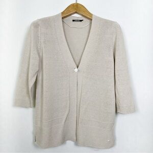 Olsen Women's Tan Linen Blend Knit Cardigan‎ Sweater 3/4 Sleeves Size Medium